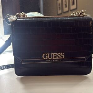 GUESS Black Croc-Pattern Crossbody Bag